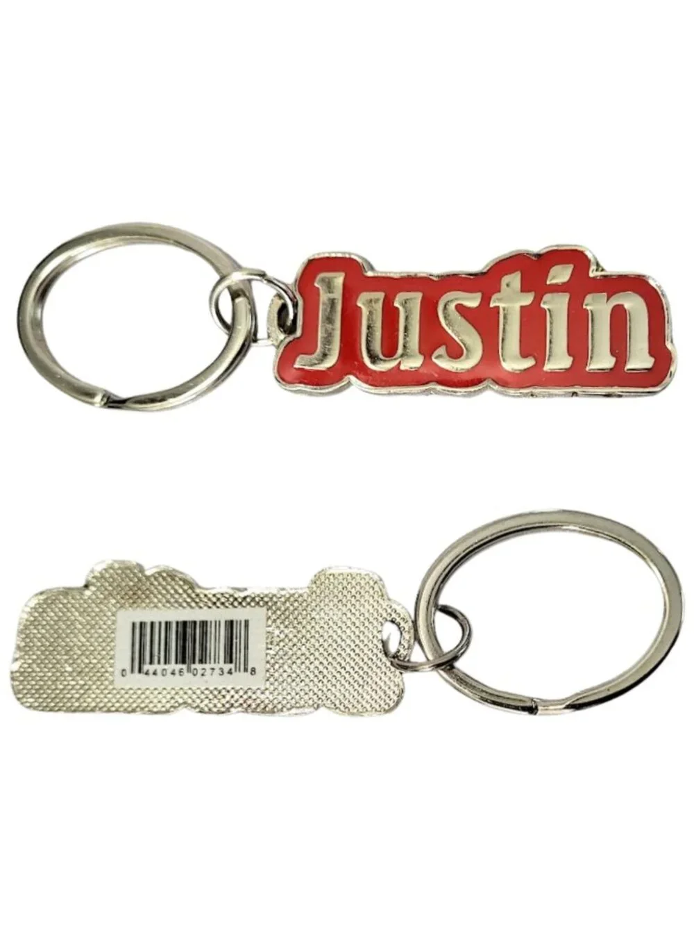 SWIBCO NW0T Red & Silver Galaxy Keychain Silver Metal Personalized Name - JUSTIN